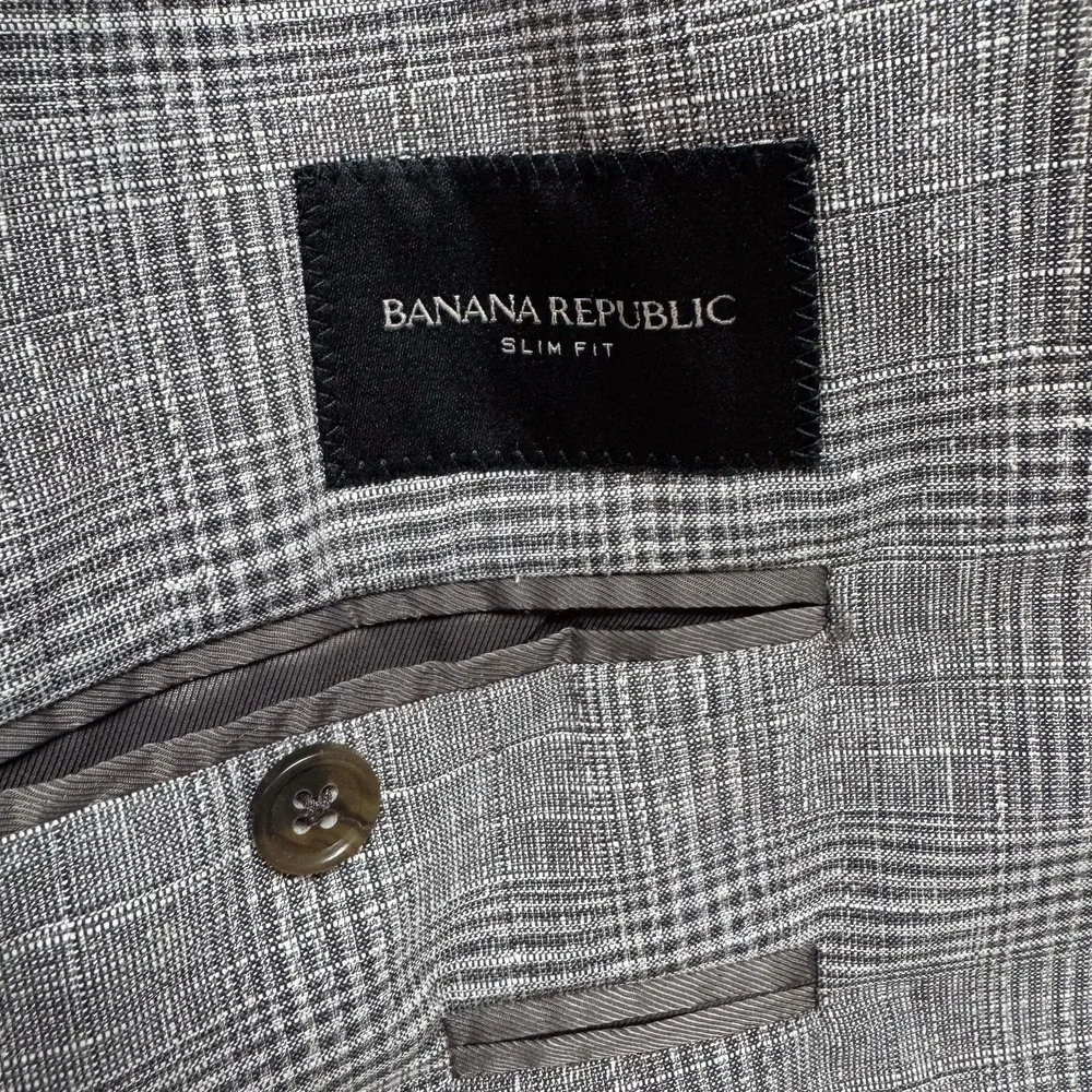 Banana Republic Blazer Mens 40R Gray Slim Fit Glen‎ Plaid Tollegno Italian Wool